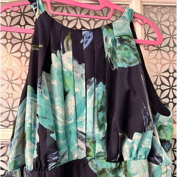 R&K navy teal floral chiffon maxi dress plus 16w - Picture 4 of 6